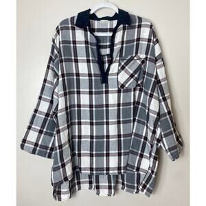 FREE PEOPLE SLEEP SHIRT OVERSIZED SUNDAY MORNING PLAID BLACK WHITE COTTON SLEEP